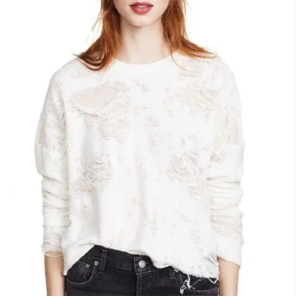 IRO Jeans Cenix Sweatshirt Destroyed Inside Out White Crew Neck Size XS